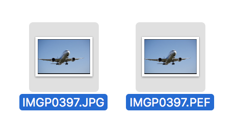 RAW形式の写真とJPG形式の写真の名前